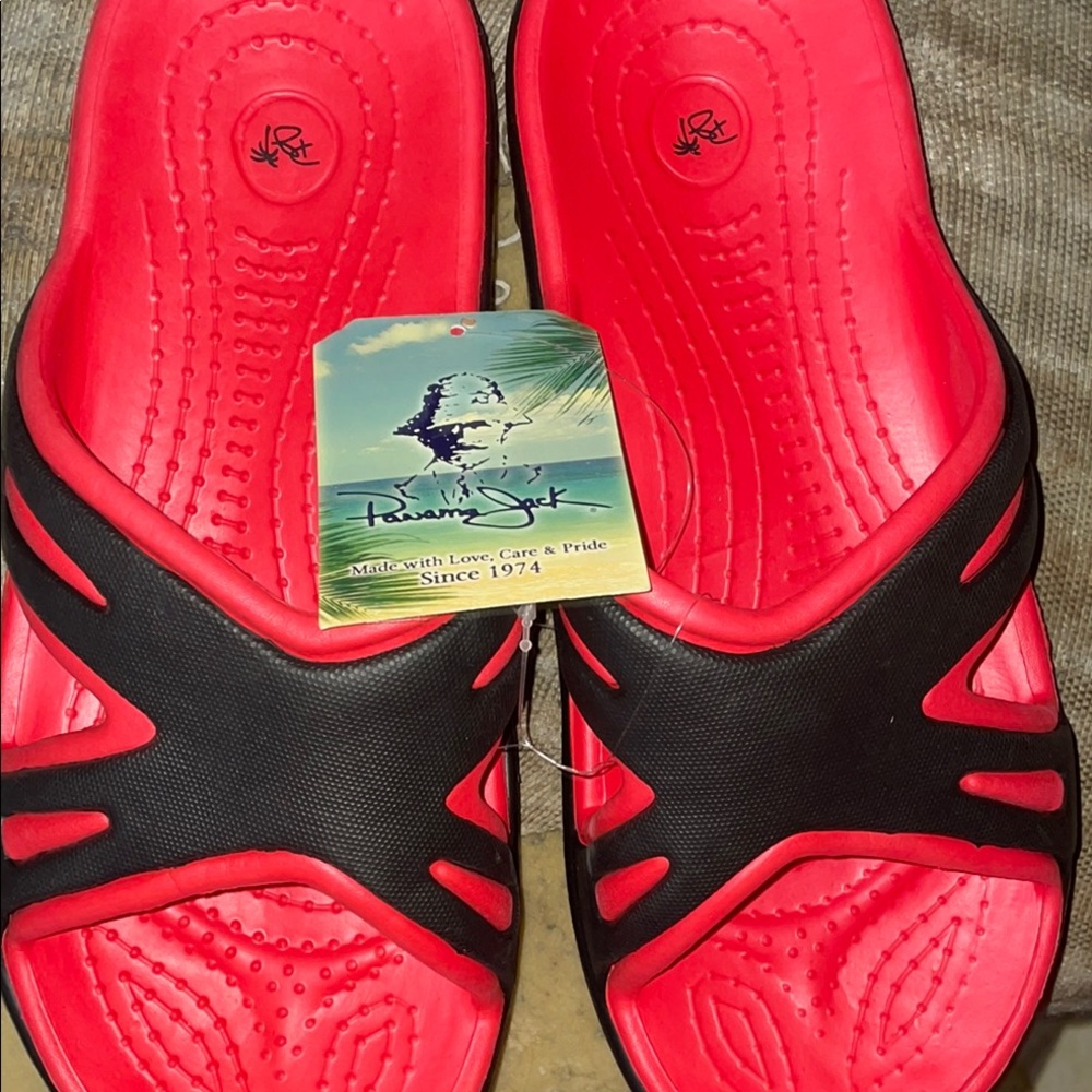 Panama Jack Vibrant Red and Black Slide Sandals